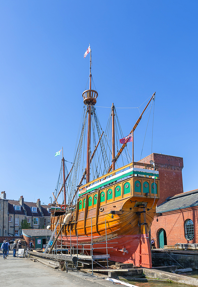 The Matthew of Bristol replica ship being repaired on the Patent Slip, Underfall Yard, Bristol, England, UK