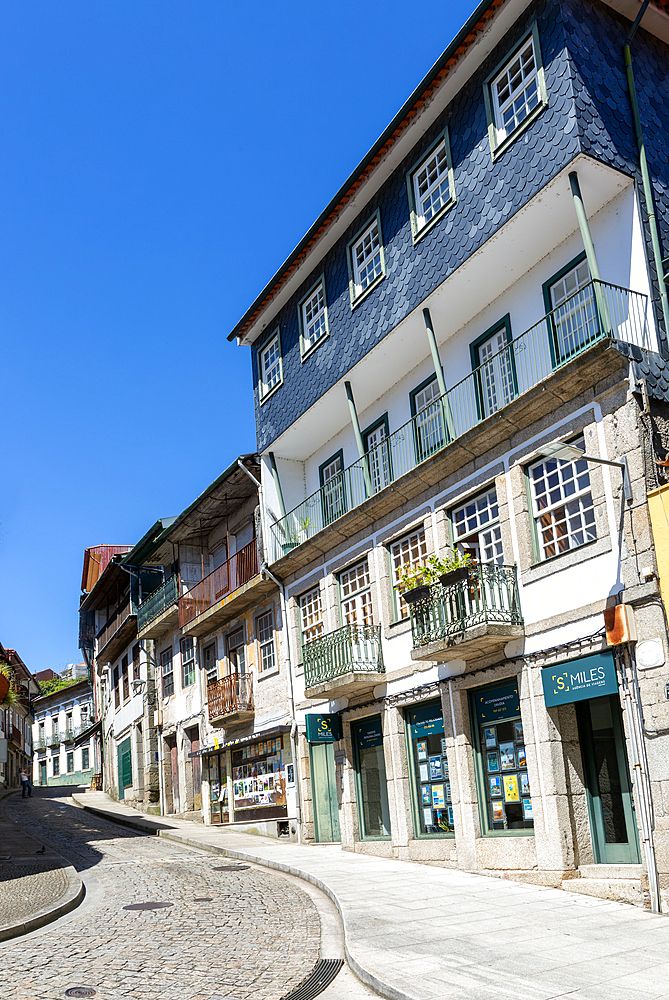 Historic buildings and street in town of Amarante, Portugal, Europe