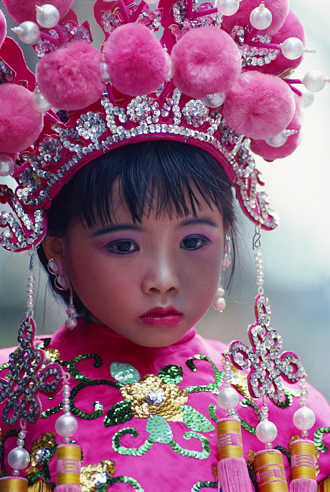 Young actor in parade, Bun Festival, Cheung Chau Island, Hong Kong, China, Asia