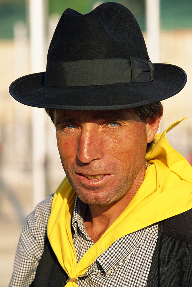 Portrait of man in traditional dress at the Festa de Santa Antonio (Lisbon Festival), Lisbon, Portugal, Europe