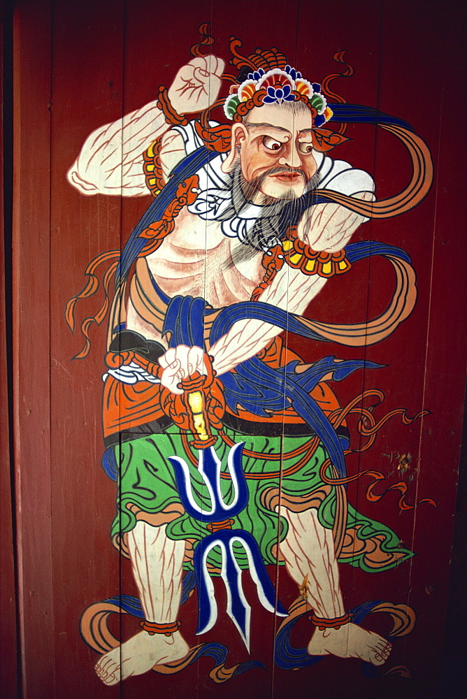 Painting on a door of a temple at Haein-Sa, Korea, Asia