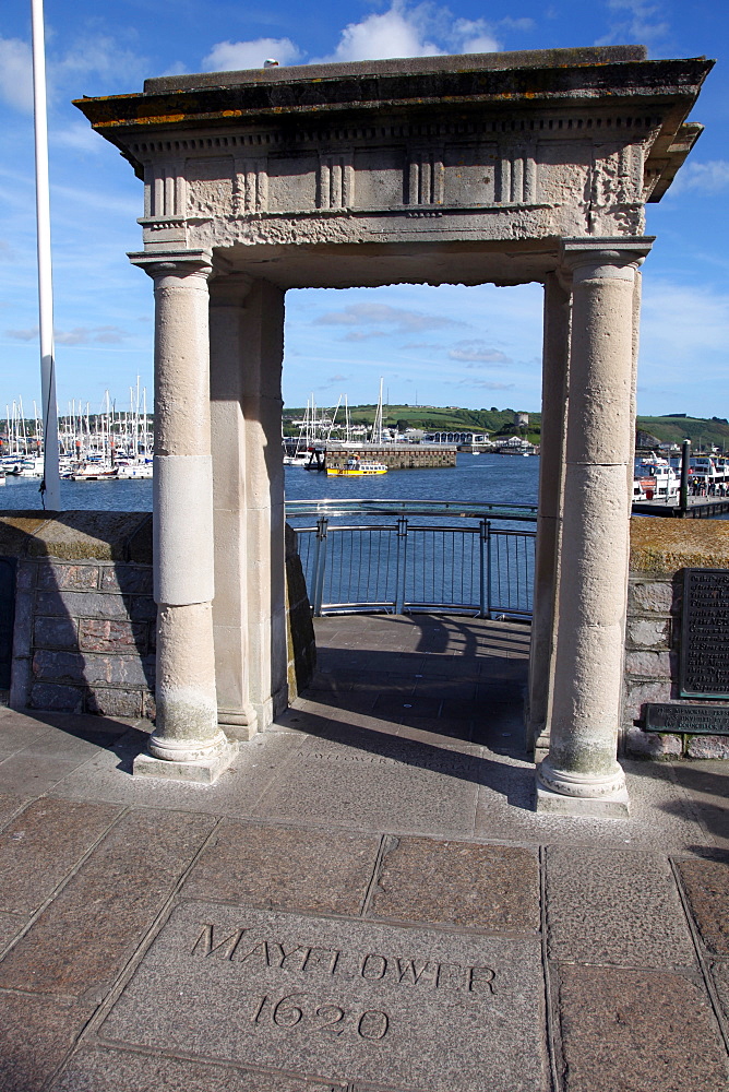 Mayflower steps, Barbican, Plymouth, Devon, England, United Kingdom, Europe