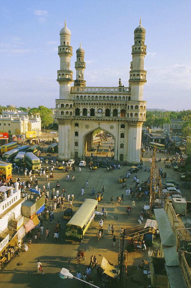 The Char Minar (Charminar) triumphal arch in Hyderabad, Andhra Pradesh, India