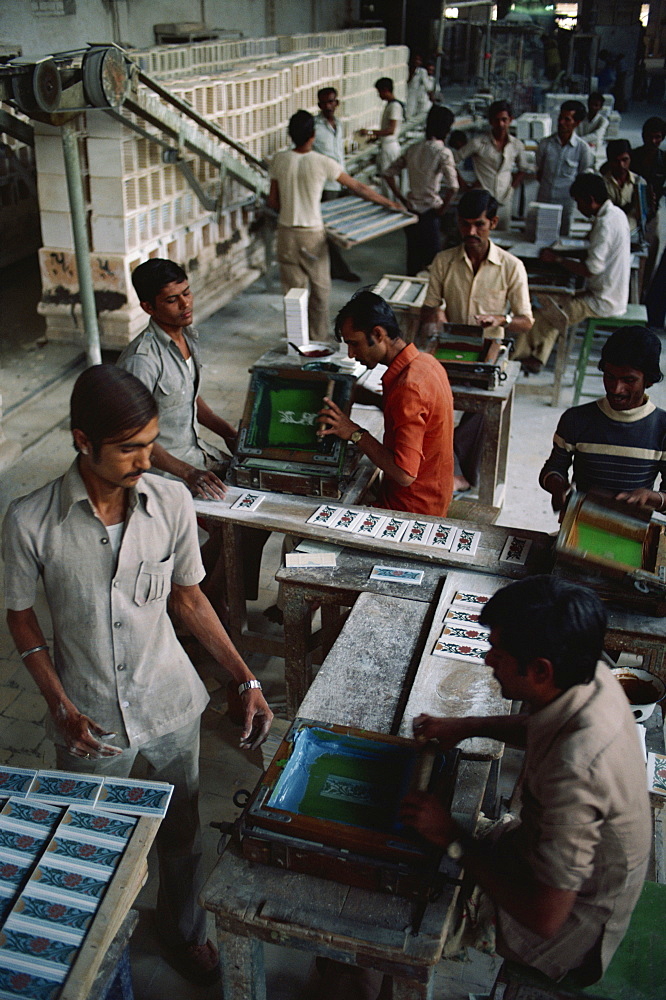 Interior of factory making tiles, ceramics and pottery, Gujarat state, India, Asia