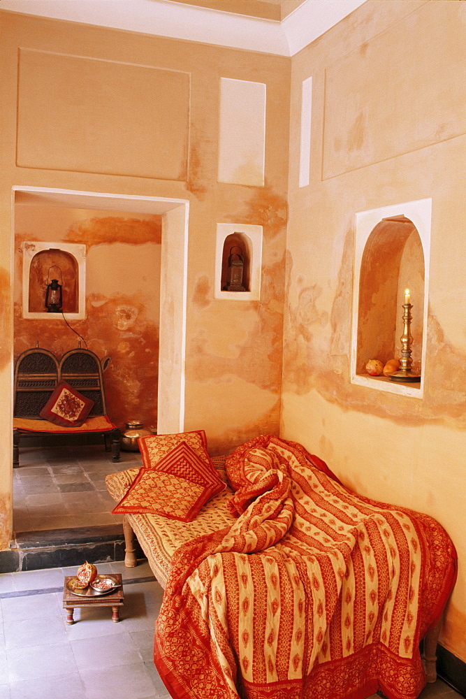 Restored 400 year old merchant's haveli, an all stone structure, Chanwar Palki Walon-ki Haveli also known as Amber Havali, Amber, near Jaipur, Rajasthan state, India, Asia