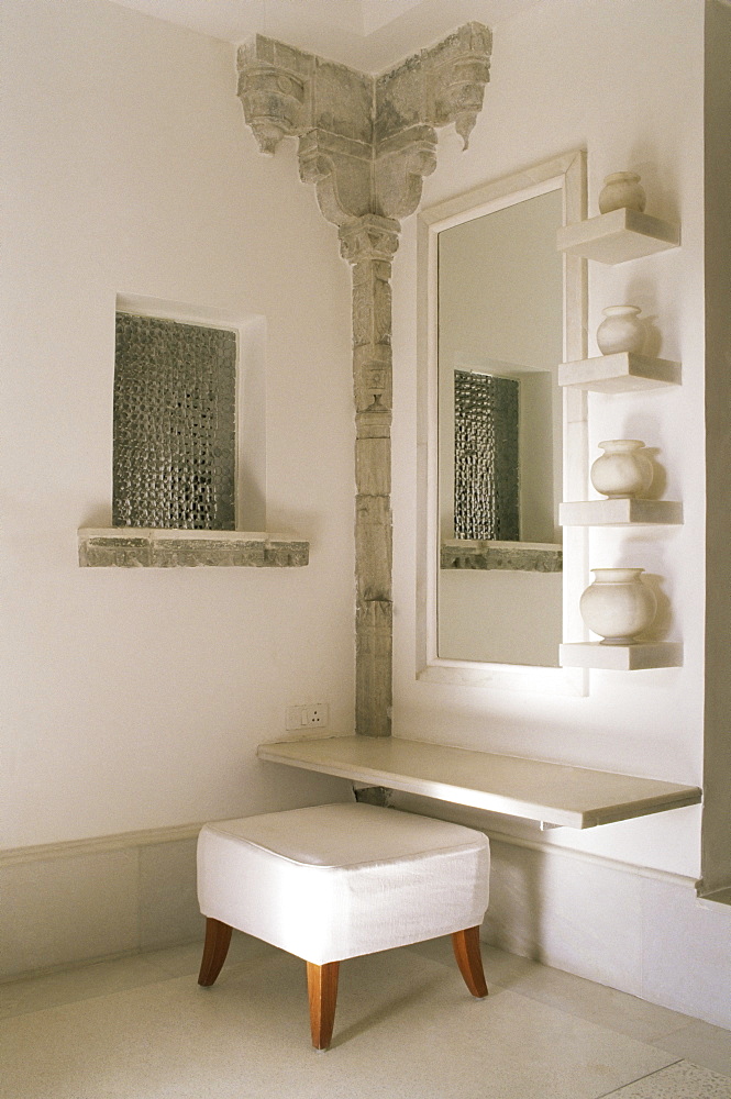 Detail in a guest bedroom, Devi Garh Fort Palace Hotel, Devi Garh, near Udaipur, Rajasthan state, India, Asia