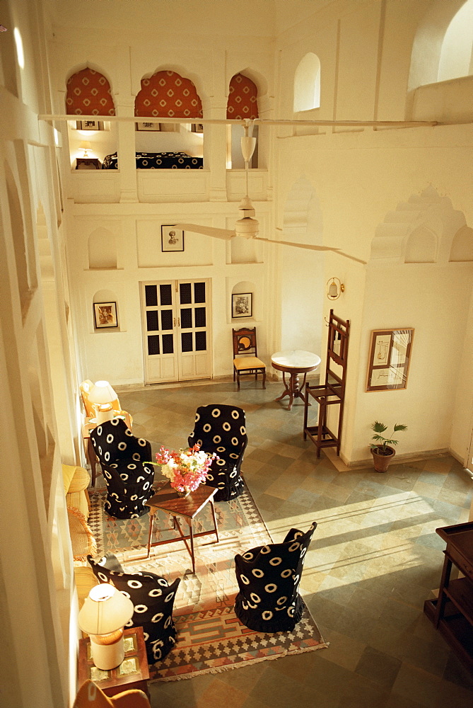 Private sitting area in one of the bedroom suites, Neemrana Fort Palace Hotel, Neemrana, Rajasthan state, India, Asia