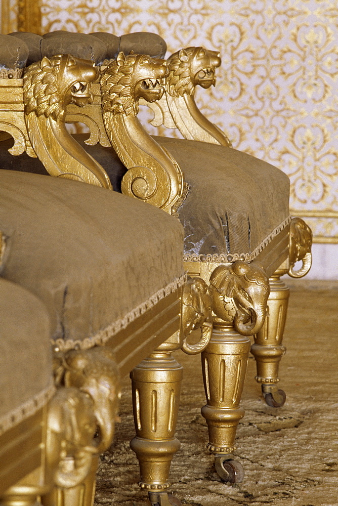 Detail of gilt chairs in the Durbar Hall, Sirohi Palace, Sirohi, Southern Rajasthan state, India, Asia