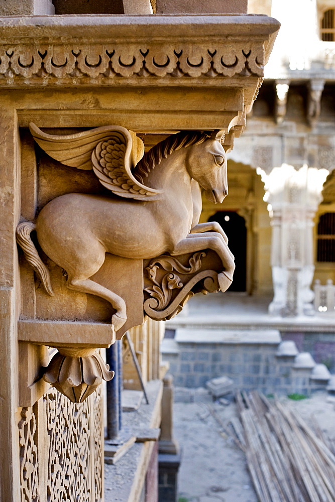 Morvi Temple (the Secretariat) an administrative building with a Hindu temple in the centre, built in the 19th century and being restored following the 1997 earthquake, Morvi, Gujarat, India, Asia