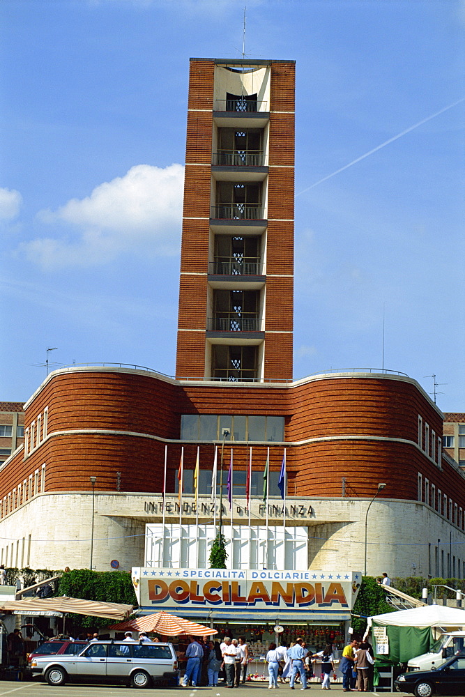 Fascist architecture, the entrance to the amphitheatre in the city of Asti, Piedmont, Italy, Europe