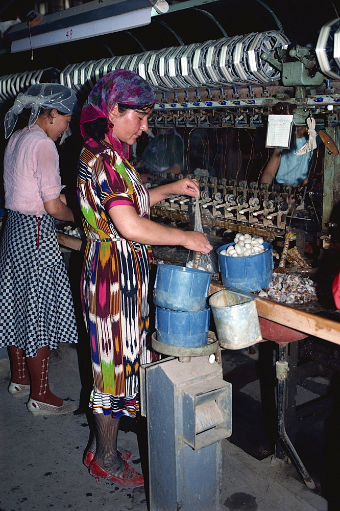 Unnreeling silk cocoons, Hotan, Xinjiang, China, Asia