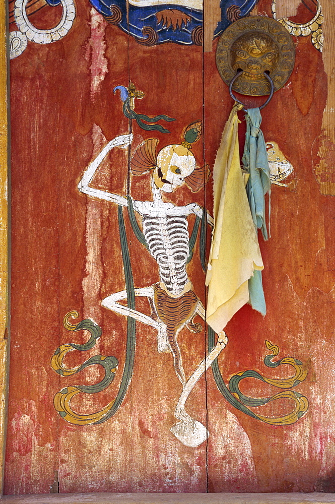 Tantric painting on doors at Tongren Monastery, Qinghai, China, Asia