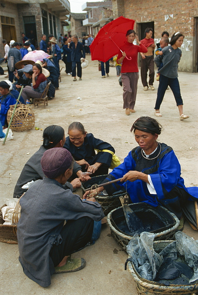 Indigo for sale in the market near Sandu, Guizhou, China, Asia