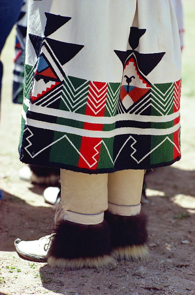 Close-up of the skirt and shoes from the costume of an Indian Buffalo Dancer, San Juan, New Mexico, United States of America, North America