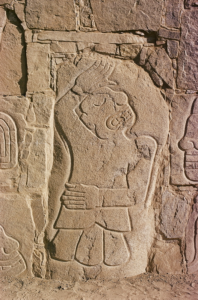 Carved stone, pre-Chavin, Sechin, near Casma, Peru, South America