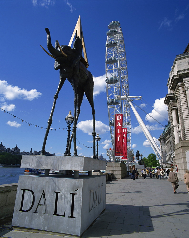 The Space Elephant by Salvador Dali beside the London Eye, London, England, United Kingdom, Europe