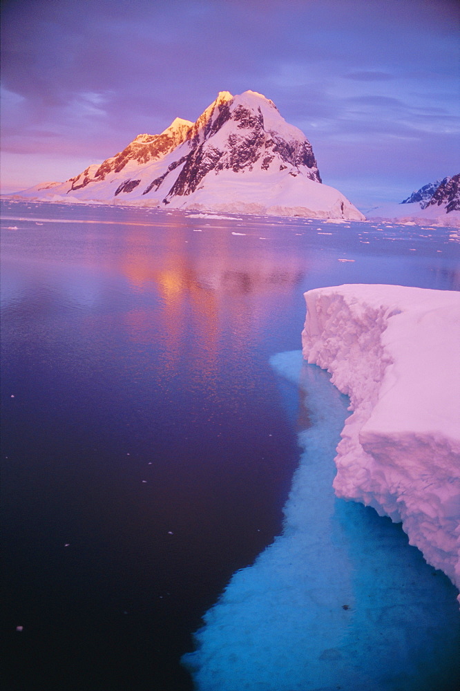 Alpenglow at midnight, Antarctic Peninsula, Antarctica