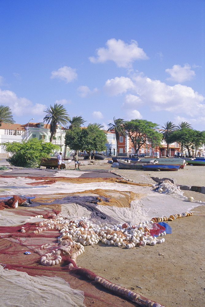 Fishing nets, town of Mindelo, Sao Vicente island, Cape Verde Islands, off Africa, Atlantic