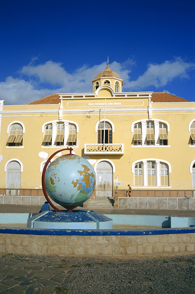 Globe outside a school in Mindelo, on Sao Vicente Island, Cape Verde Islands, Atlantic, Africa