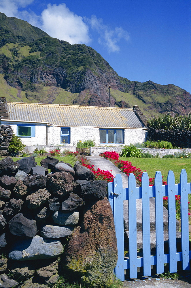 Cottage and garden gate, Edinburgh, Tristan da Cunha, Mid Atlantic