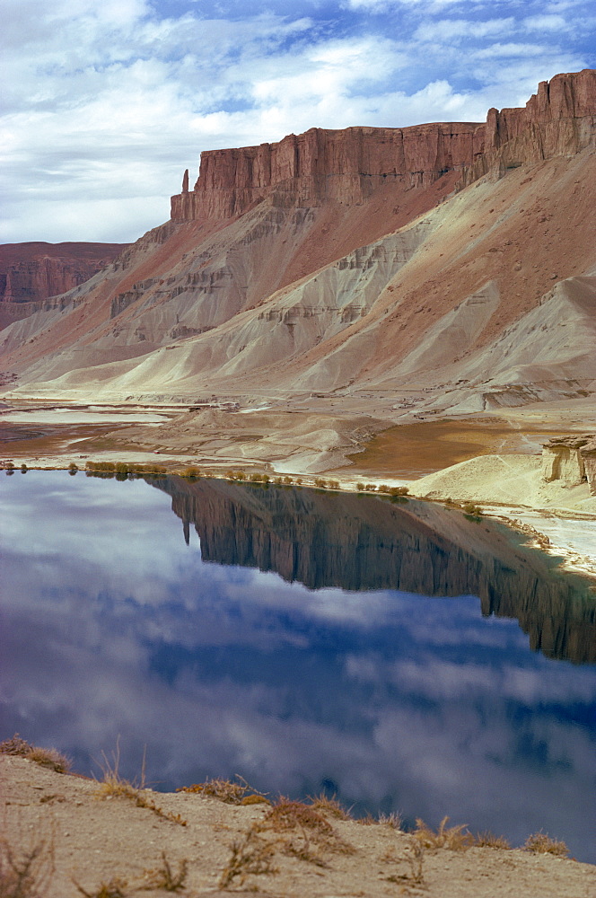 Reflections of mountains in the water of the Band-i-Amir lakes in Afghanistan, Asia