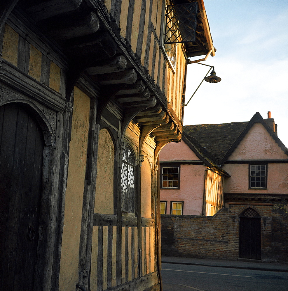 Tudor shops and Priory Farm, Lavenham, Suffolk, England, United Kingdom, Europe