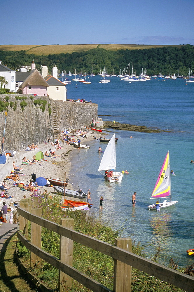 Beach and cottages, St. Mawes, Cornwall, England, United Kingdom, Europe