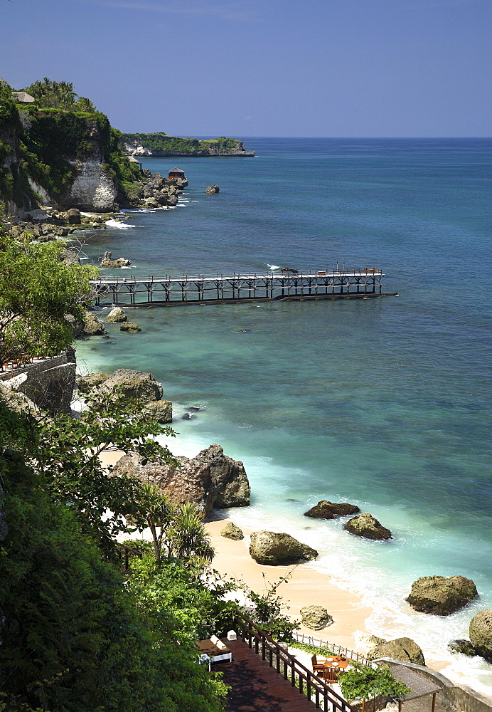 View of the ocean with Spa On the Rocks at Ayana Resort and Spa, Bali, Indonesia, Southeast Asia, Asia