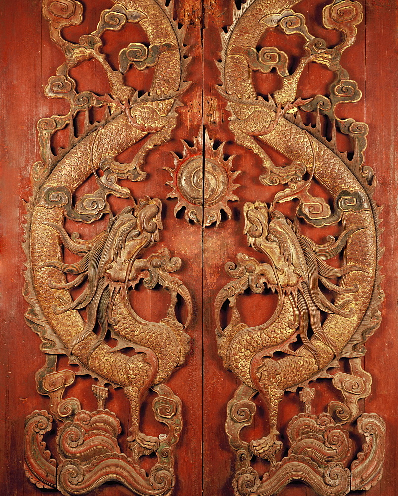 Chinese-style door found in a mansion in Songkhla, Thailand, Southeast Asia, Asia