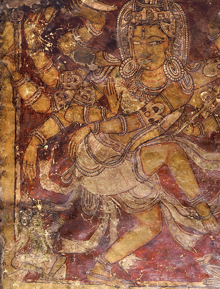 Shiva mural in the Kailasanatha Temple, dating from the 8th century AD, Ellora, UNESCO World Heritage Site, Maharashtra, India, Asia