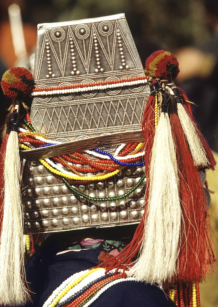 Headgear of Akha Hill Tribe woman, Northern Thailand, Southeast Asia, Asia