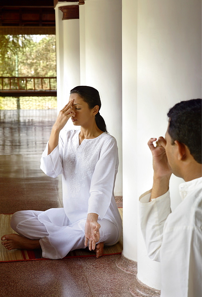 Pranayama at Kalari Kovilakom in Kerala, India, Asia