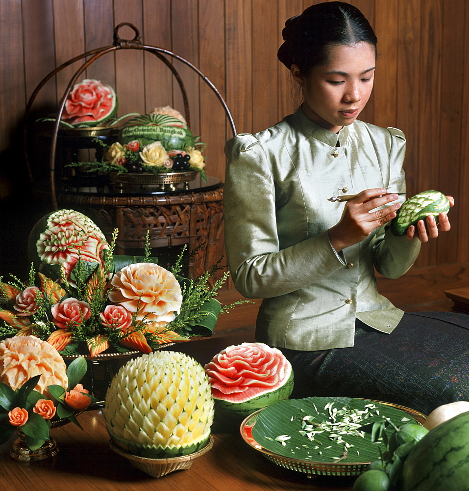 Fruit carving, The Oriental Hotel, Bangkok, Thailand, Southeast Asia, Asia