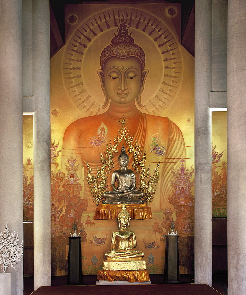 Interior of modern Buddhist temple, designed and painted by noted artist Chalermchai Kositpipat, Wat Rong Khun, Chiang Rai, Northern Thailand, Thailand, Southeast Asia, Asia