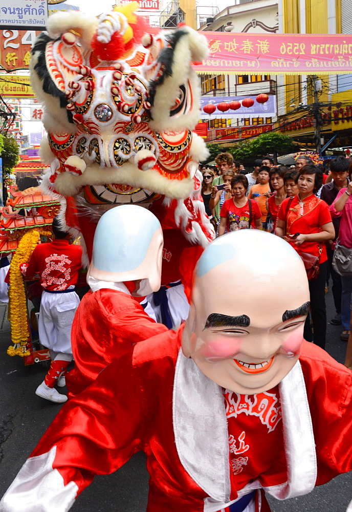 Lion dance, Chinatown, Bangkok, Thailand, Southeast Asia, Asia