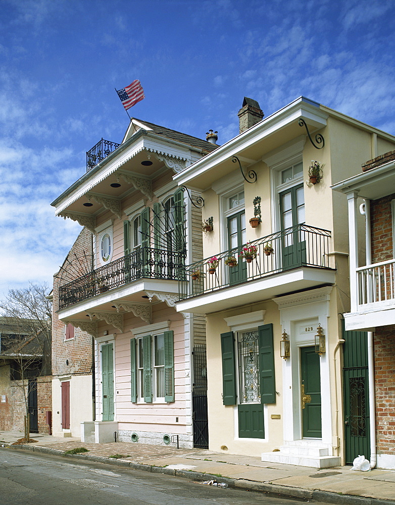 Traditional houses on Barracks Street in the French Quarter of New Orleans, Louisiana, United States of America, North America