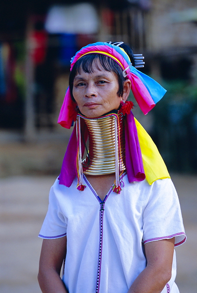 Portrait of a 'Long necked' Padaung tribe woman, Mae Hong Son Province, Thailand, Asia