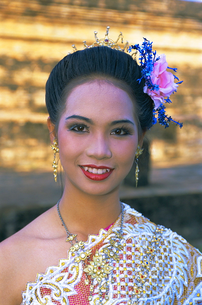 Portrait of a traditional Thai dancer, Sukhothai, Thailand, Asia