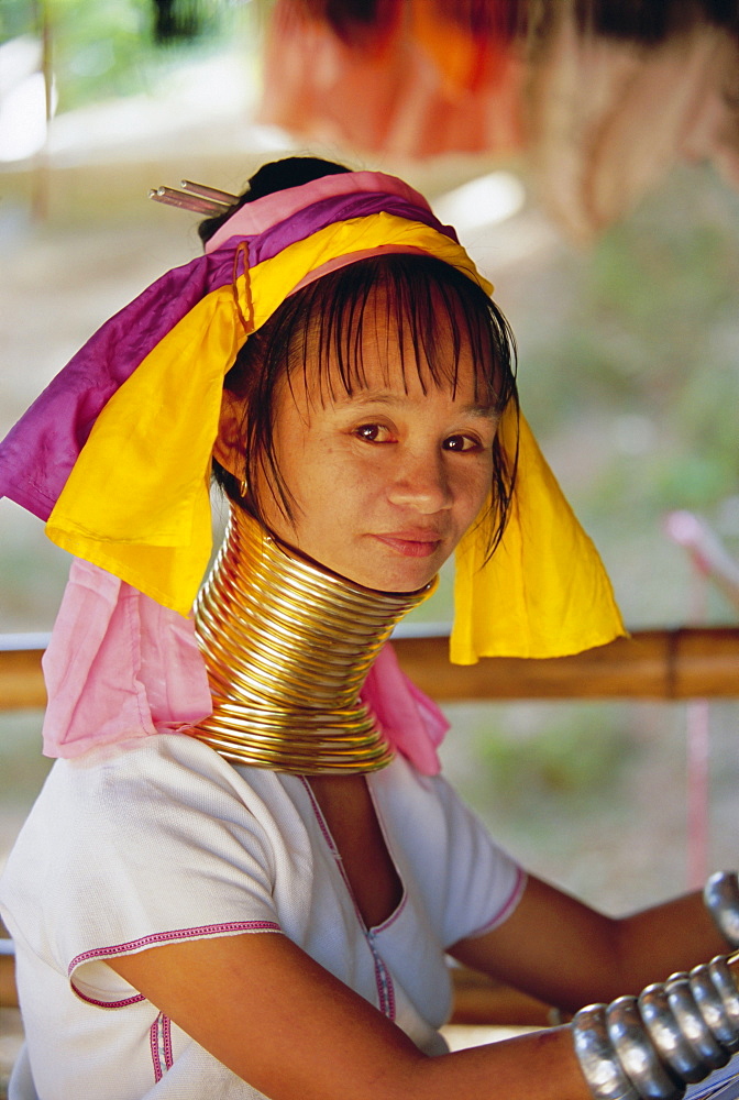 Portrait of a 'Long necked' Padaung tribe woman, Mae Hong Son Province, northern Thailand, Asia