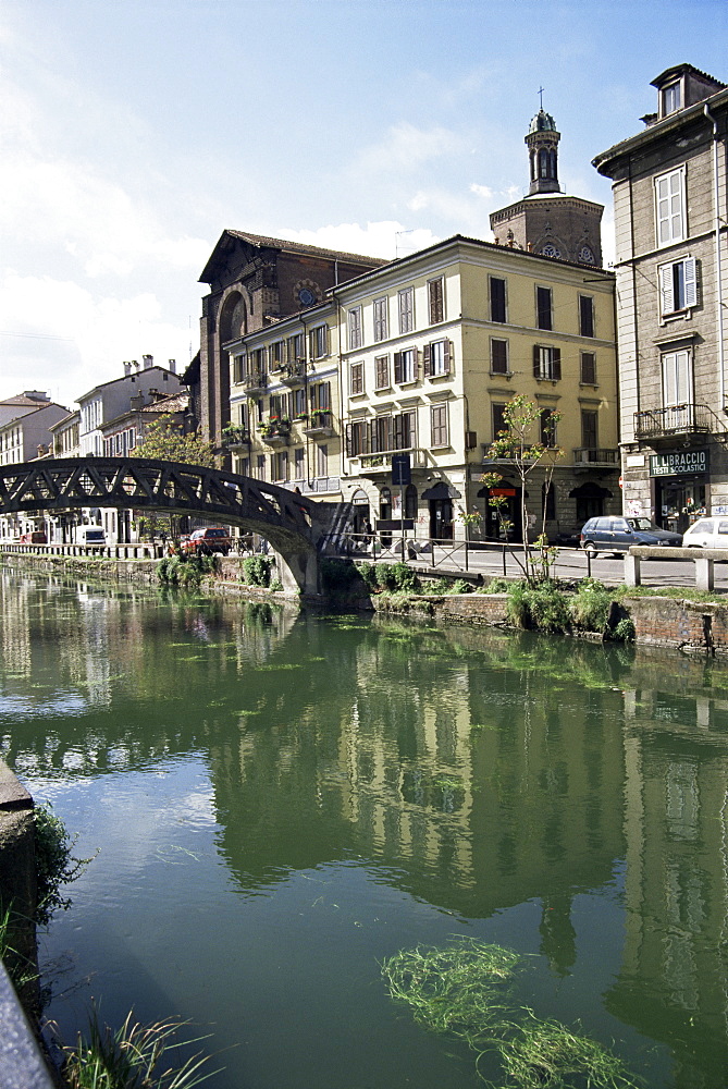 Canal at Porta Ticinese, Naviglio Grande, Milan, Lombardy, Italy, Europe