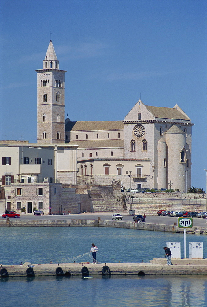 The 12th century cathedral of San Nicola Pellegrino overlooking the sea, Trani, Puglia, Italy, Mediterranean, Europe