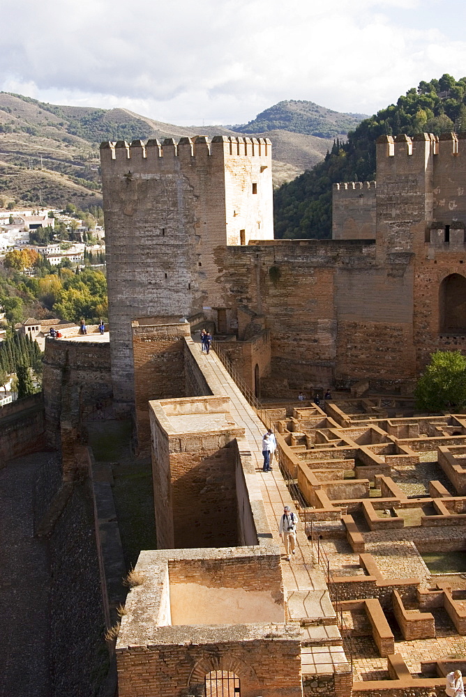 Vew across the Alcazaba showing the Barrio Castrense to the right, Alhambra, UNESCO World Heritage Site, Granada, Andalucia, Spain, Europe