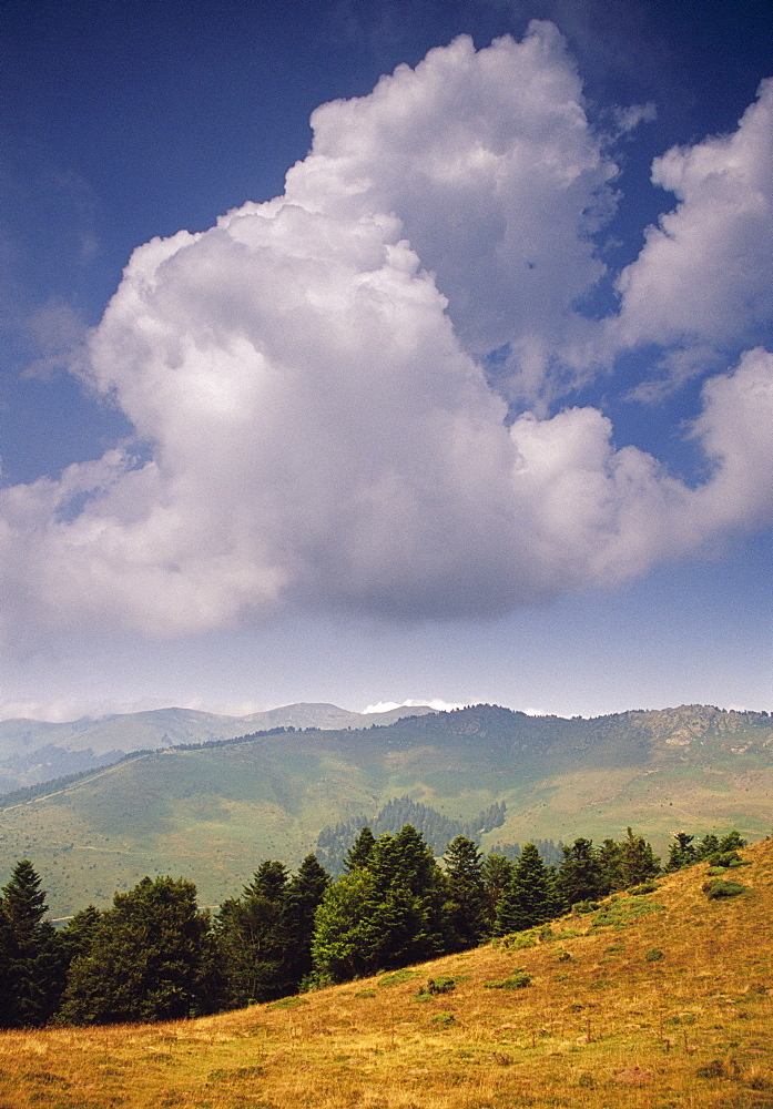 White clouds over mountains, view from Col d'Aspin, Haute-Pyrenees, Midi-Pyrenees, France, Europe