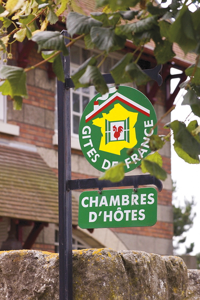 Gites de France and Chambres d'Hotes sign, St. Valery sur Somme, Picardy, France, Europe