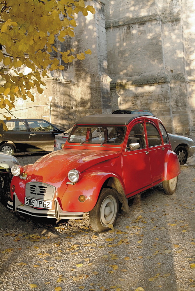 Citroen Diane parked outside church, St. Omer, Pas de Calais, France, Europe