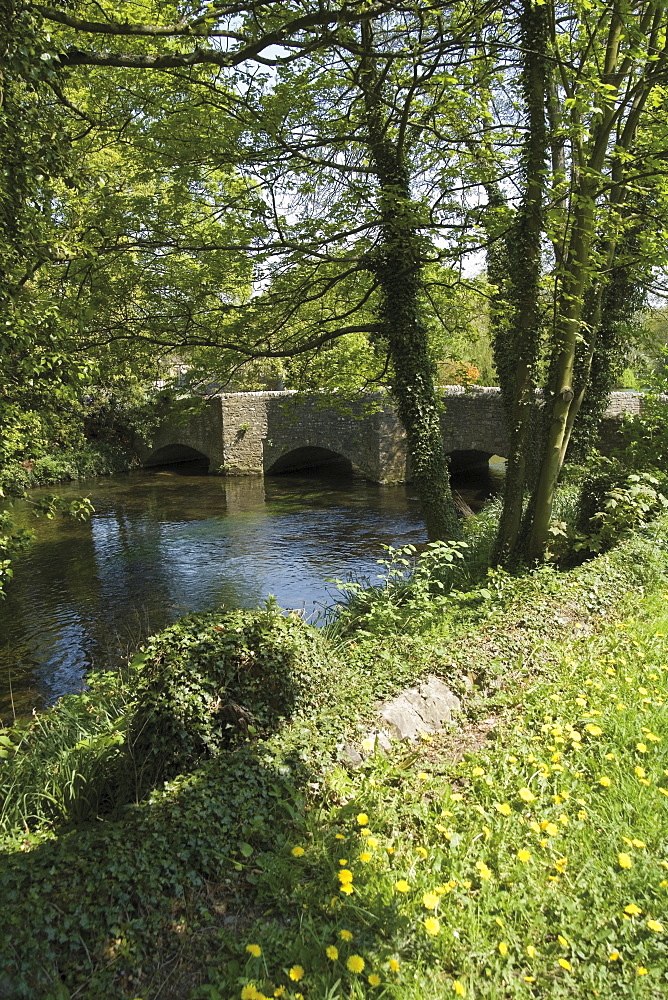 Medieval bridge over the River Wye, Ashford in the Water, Derbyshire, Peak District National Park, England, United Kingdom, Europe