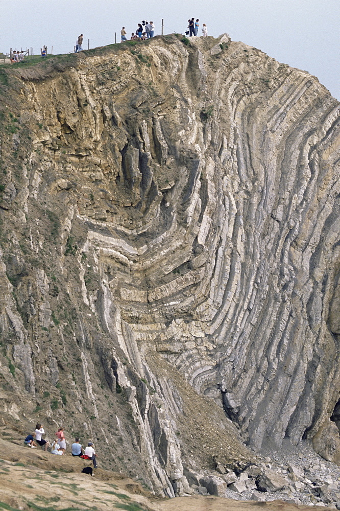 Folded limestone and shale, Jurassic period, Stair Hole, Lulworth, Dorset, England, United Kingdom, Europe