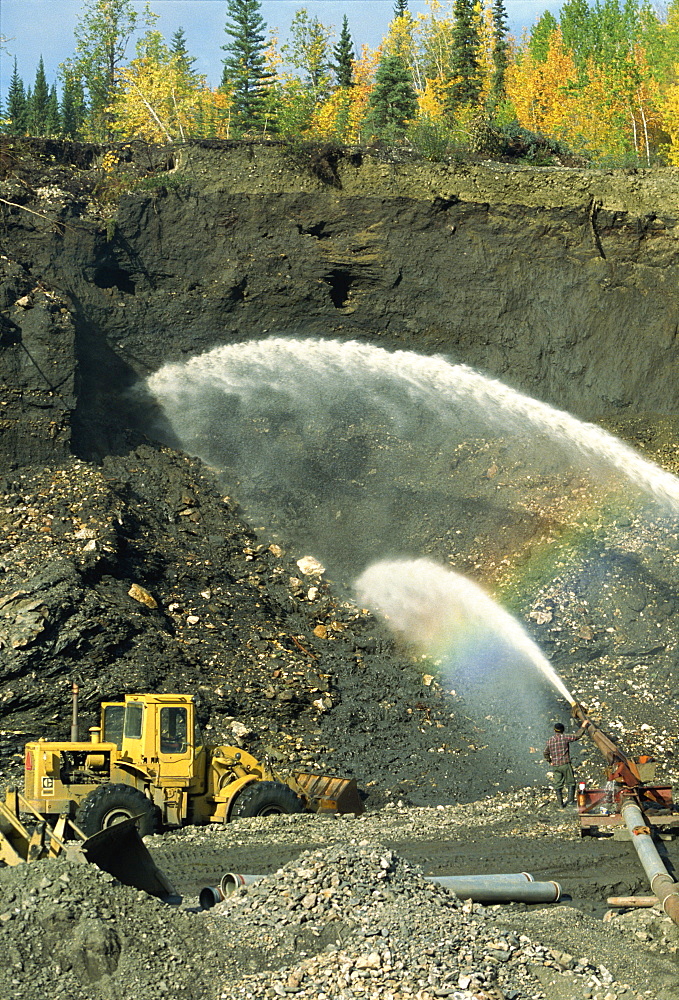 Modern hydraulicking for gold in placer deposits, Klondike Goldfields, Yukon, Canada, North America