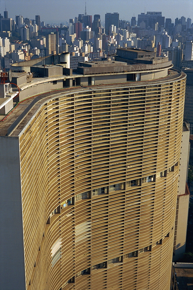 Huge curved office block facade, designed by Oscar Niemeyer, Sao Paulo, Brazil, South America