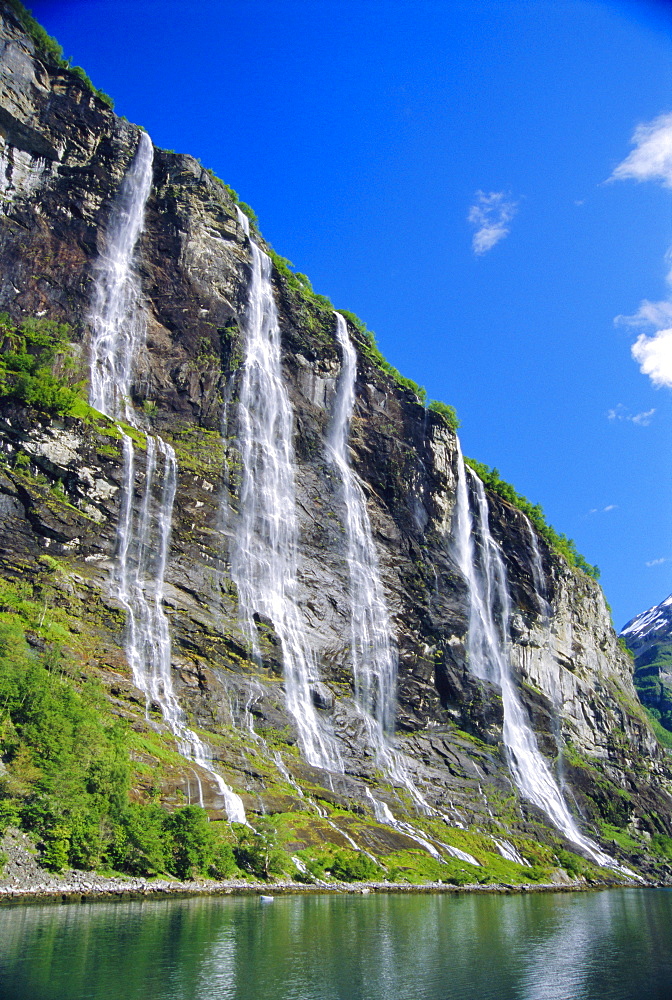 Seven Sisters Falls as seen from ferry, Geiranger Fjord, Norway, Europe